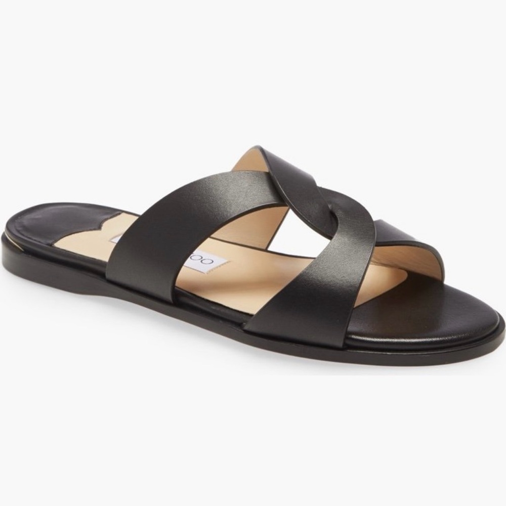 Jimmy Choo Black Leather Slide Sandals